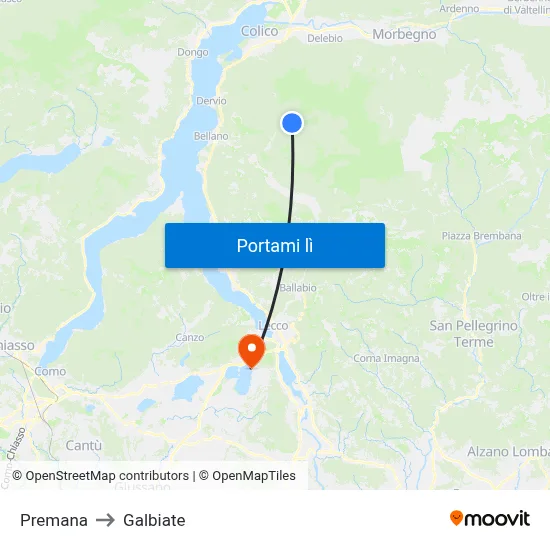 Premana to Galbiate map