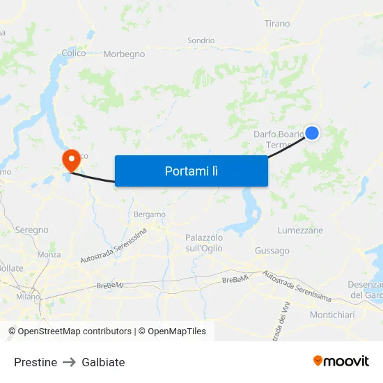 Prestine to Galbiate map
