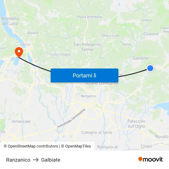 Ranzanico to Galbiate map
