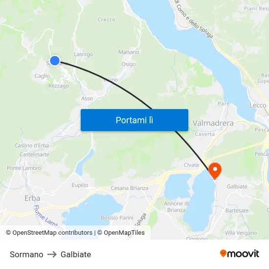 Sormano to Galbiate map