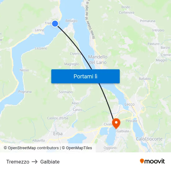 Tremezzo to Galbiate map