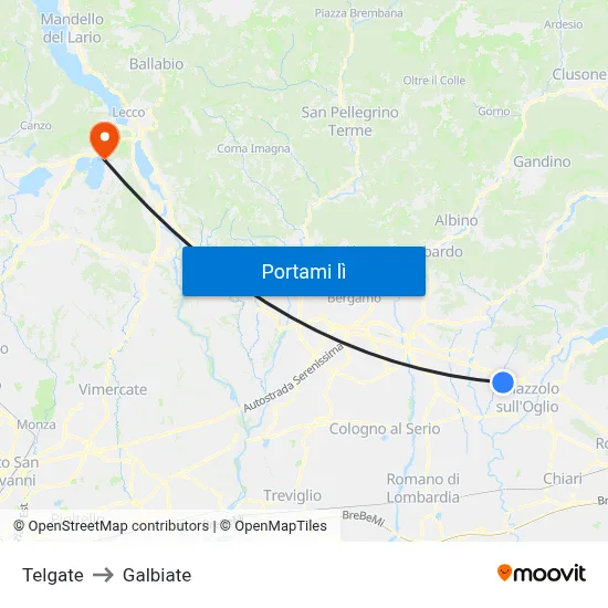 Telgate to Galbiate map