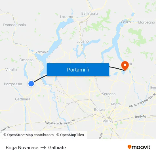 Briga Novarese to Galbiate map
