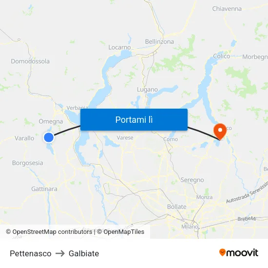 Pettenasco to Galbiate map