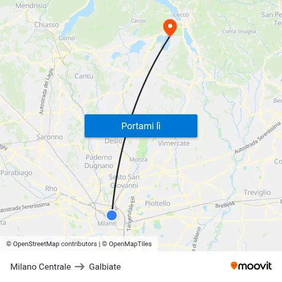 Milano Centrale to Galbiate map