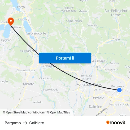 Bergamo to Galbiate map