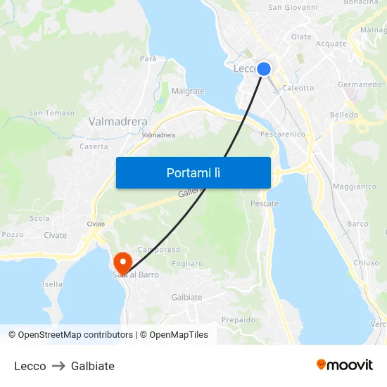 Lecco to Galbiate map