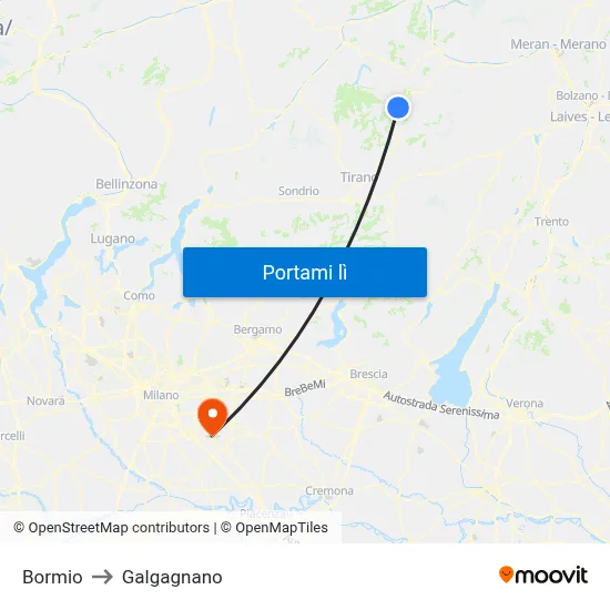 Bormio to Galgagnano map