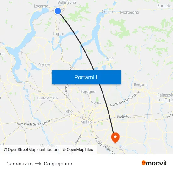 Cadenazzo to Galgagnano map