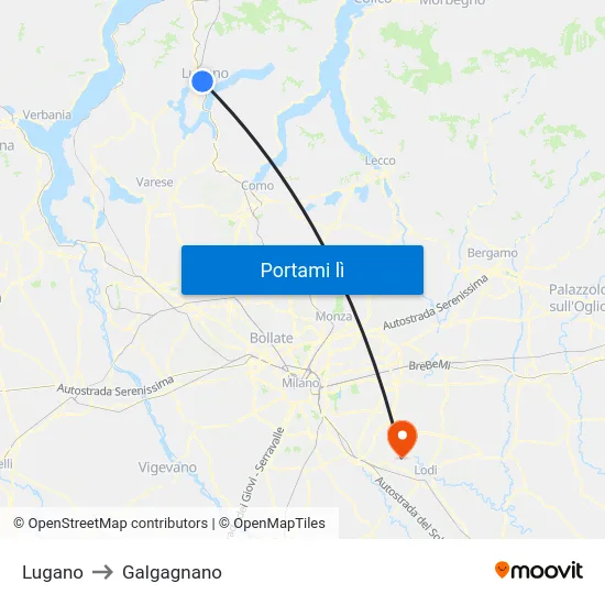 Lugano to Galgagnano map