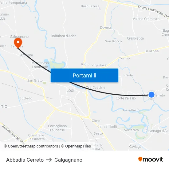 Abbadia Cerreto to Galgagnano map