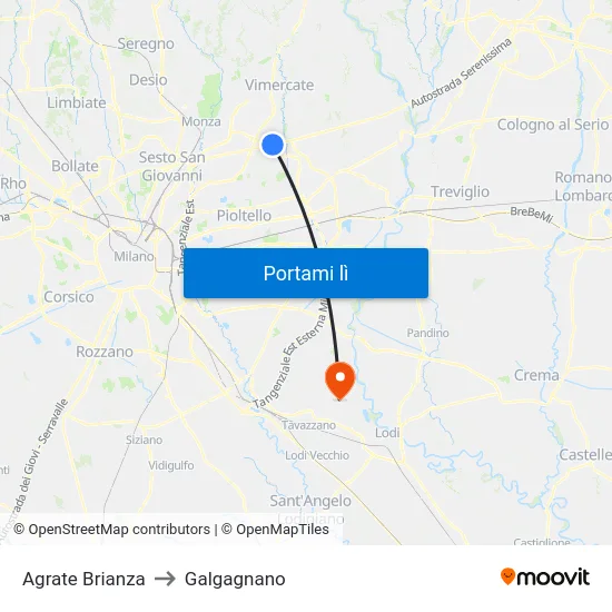 Agrate Brianza to Galgagnano map