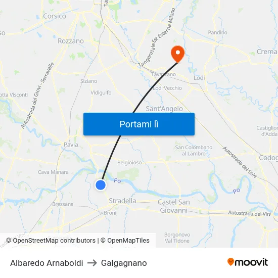 Albaredo Arnaboldi to Galgagnano map