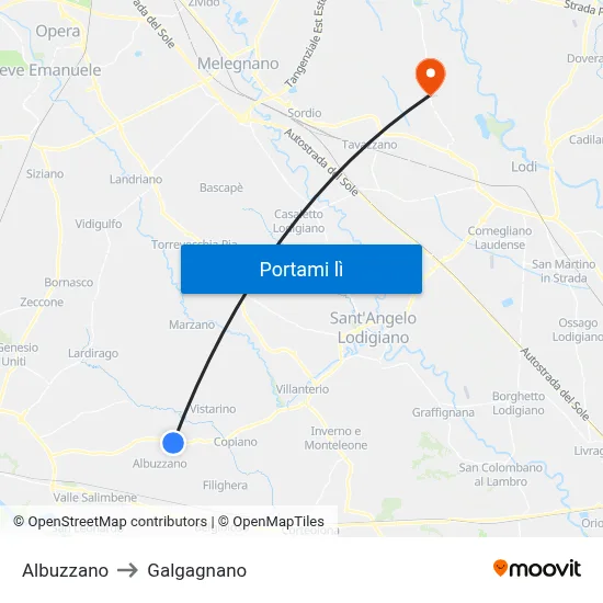 Albuzzano to Galgagnano map