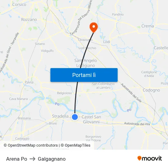 Arena Po to Galgagnano map