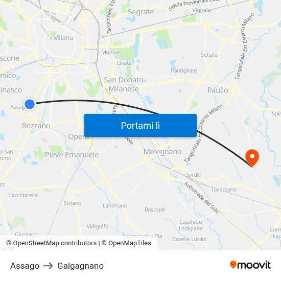 Assago to Galgagnano map