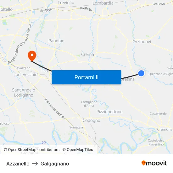 Azzanello to Galgagnano map