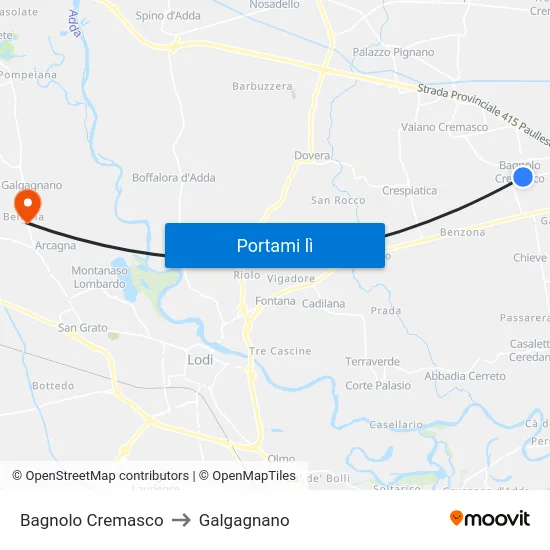 Bagnolo Cremasco to Galgagnano map
