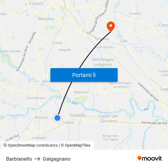 Barbianello to Galgagnano map