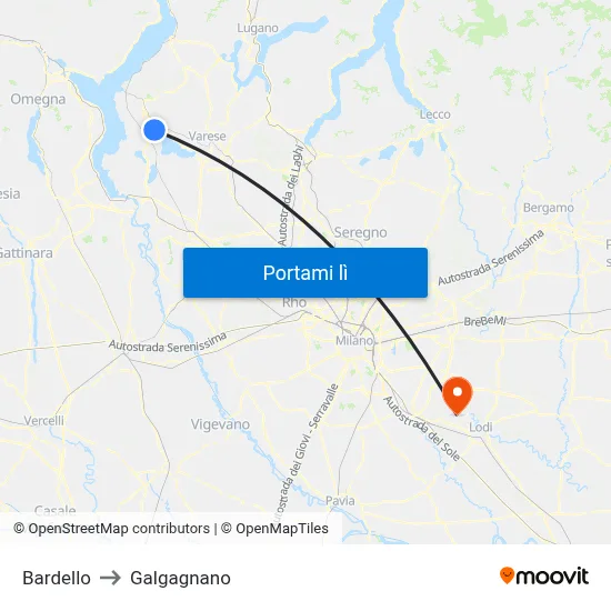 Bardello to Galgagnano map