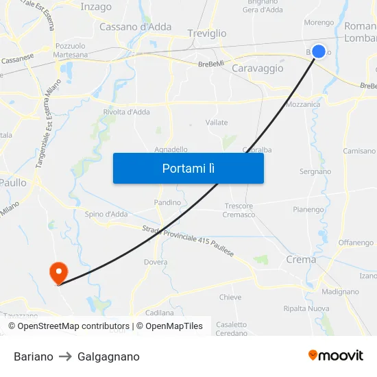Bariano to Galgagnano map
