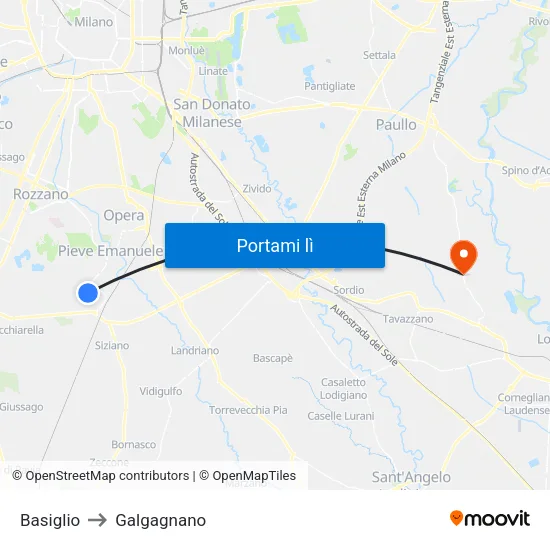 Basiglio to Galgagnano map