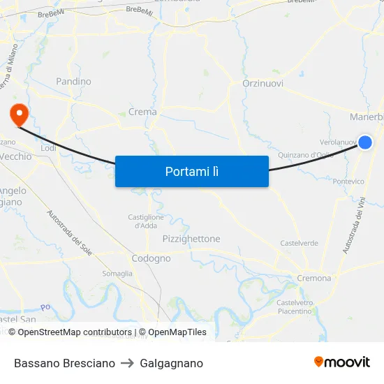 Bassano Bresciano to Galgagnano map