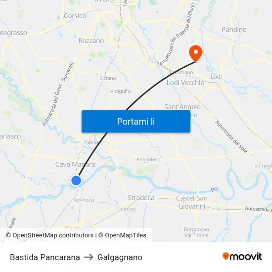Bastida Pancarana to Galgagnano map