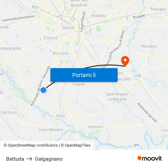 Battuda to Galgagnano map
