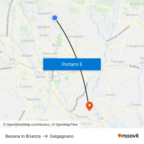Besana In Brianza to Galgagnano map