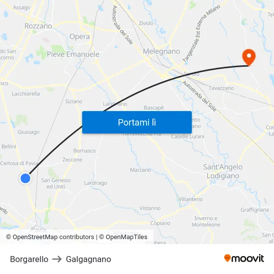 Borgarello to Galgagnano map