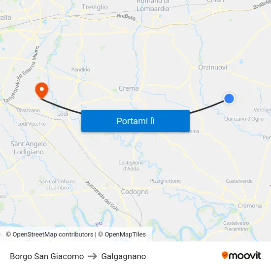 Borgo San Giacomo to Galgagnano map