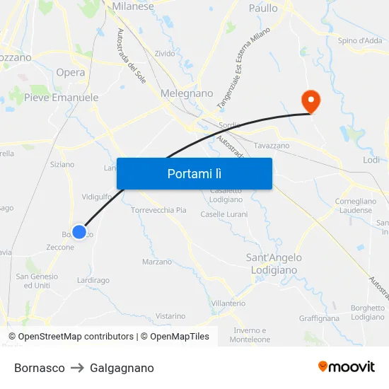 Bornasco to Galgagnano map