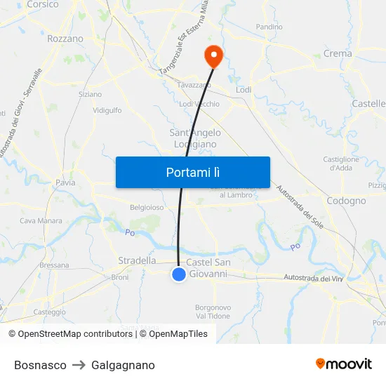Bosnasco to Galgagnano map