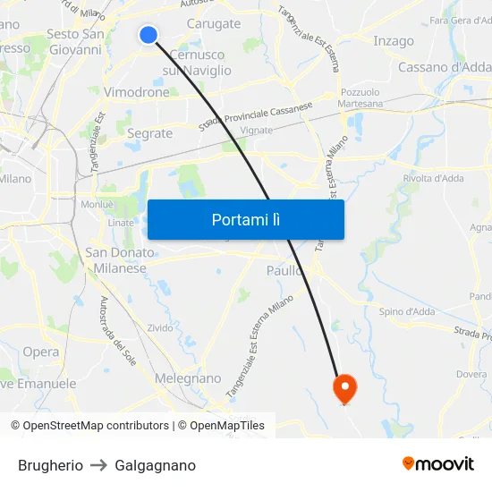 Brugherio to Galgagnano map