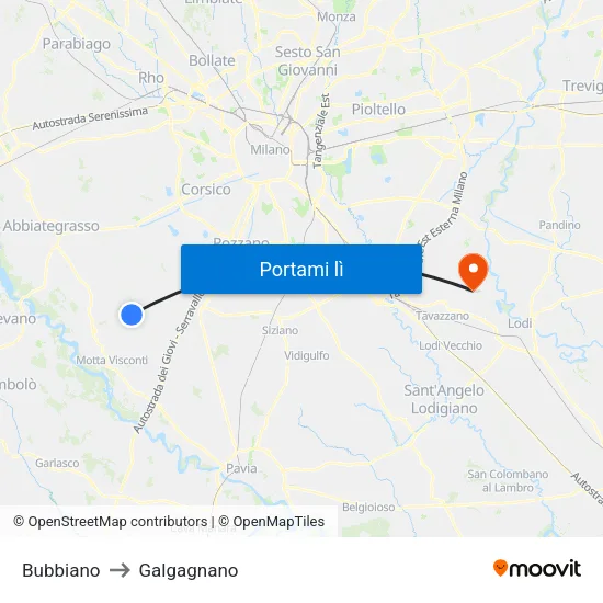 Bubbiano to Galgagnano map