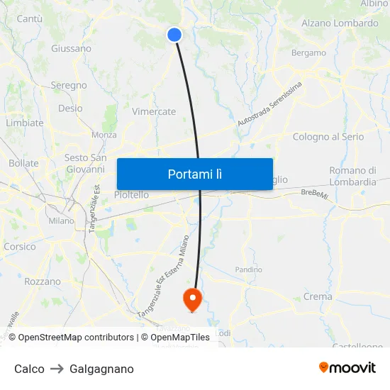 Calco to Galgagnano map