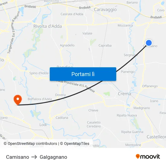 Camisano to Galgagnano map