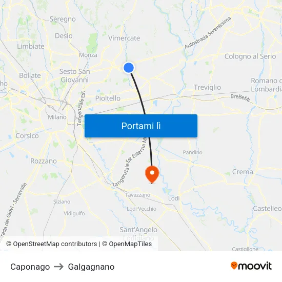 Caponago to Galgagnano map