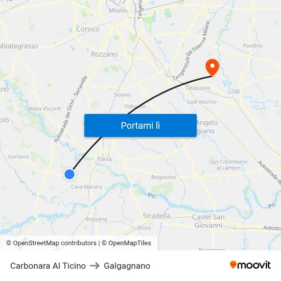 Carbonara Al Ticino to Galgagnano map
