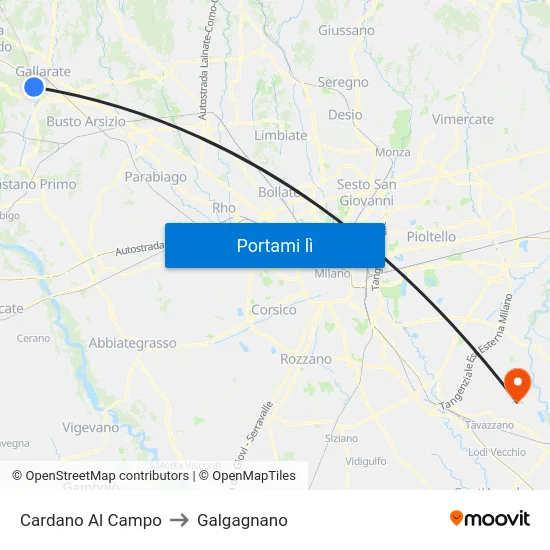 Cardano Al Campo to Galgagnano map