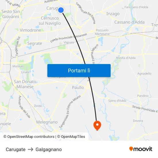 Carugate to Galgagnano map