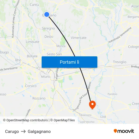 Carugo to Galgagnano map