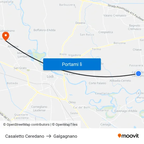 Casaletto Ceredano to Galgagnano map