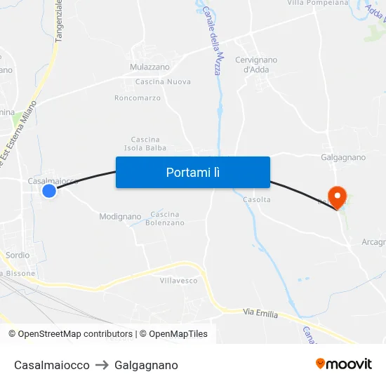 Casalmaiocco to Galgagnano map