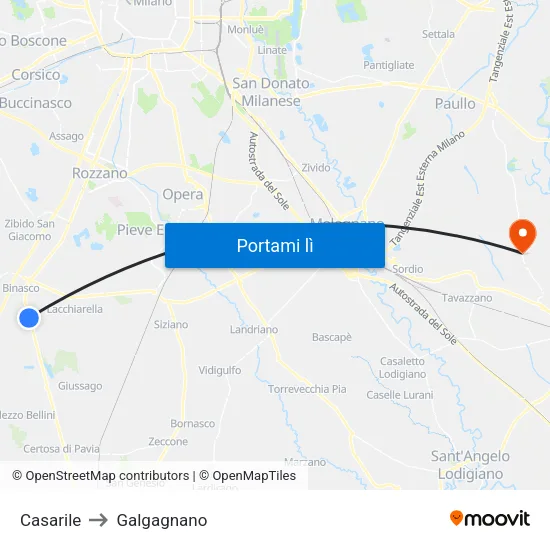Casarile to Galgagnano map