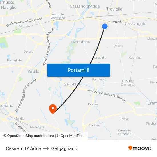 Casirate D' Adda to Galgagnano map