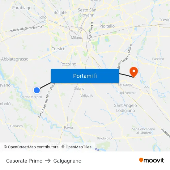 Casorate Primo to Galgagnano map