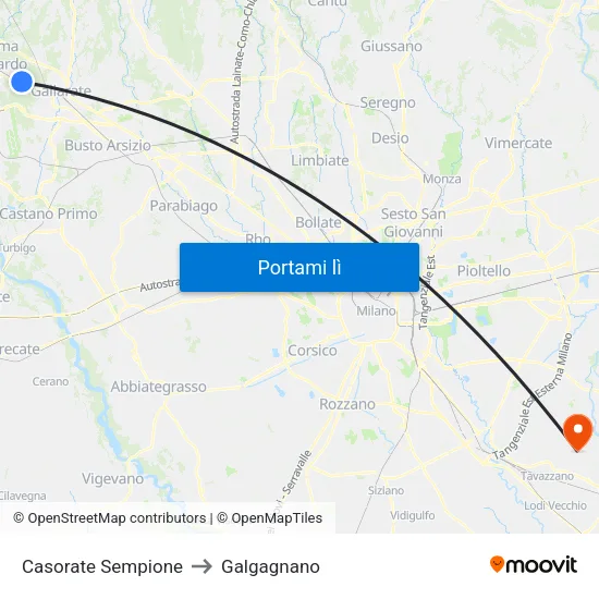 Casorate Sempione to Galgagnano map
