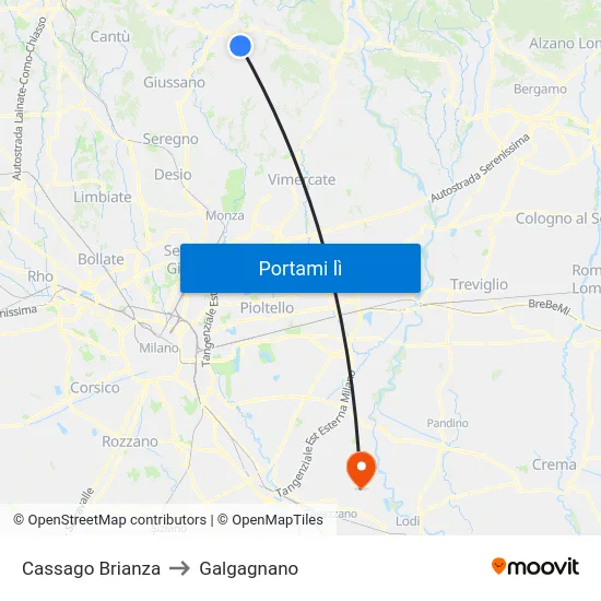 Cassago Brianza to Galgagnano map